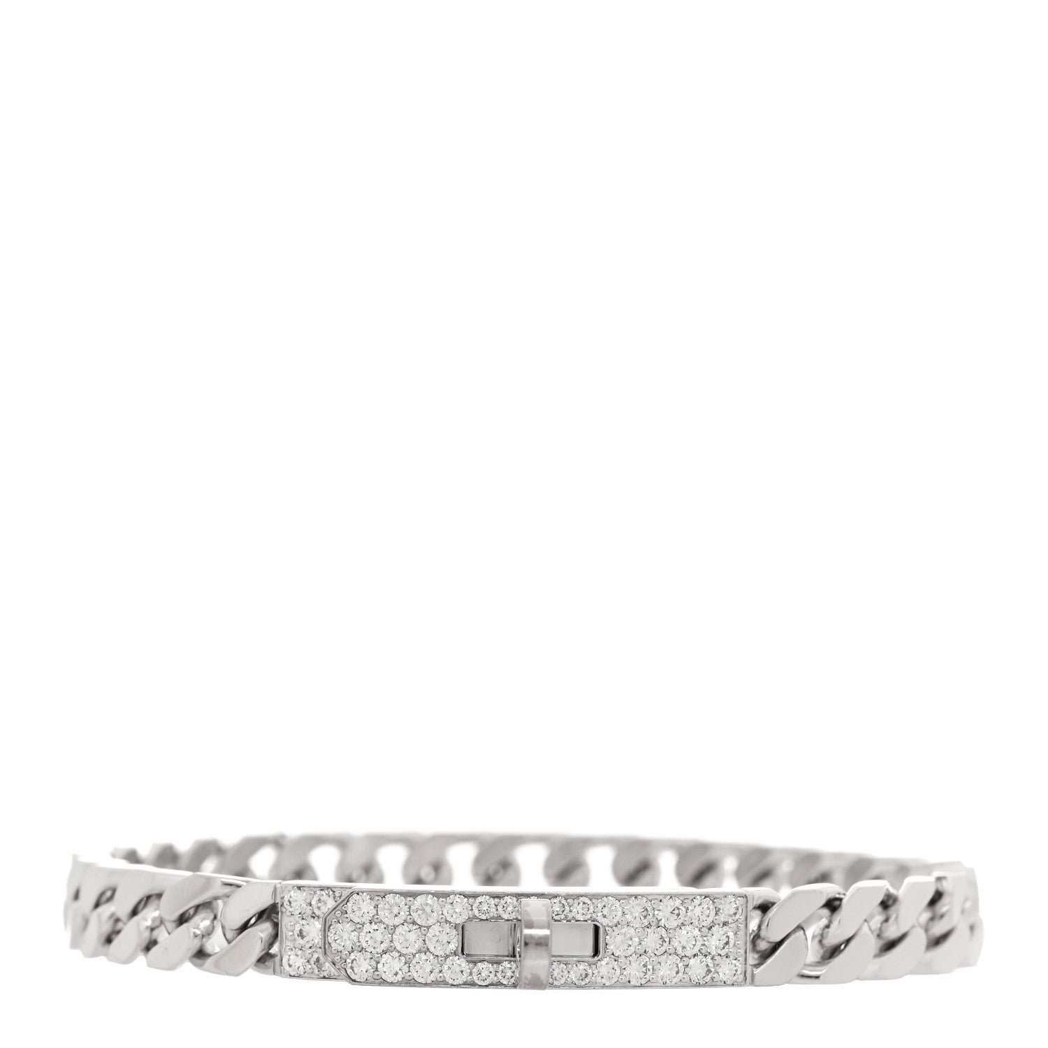 Hermes 18K White Gold Diamond TPM Kelly Gourmette Bracelet SH 1 of 3