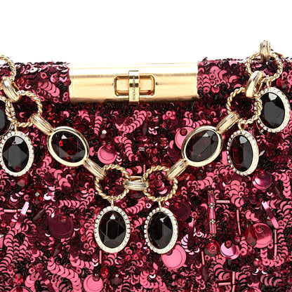 Dolce & Gabbana Sequin Crystal Embellished Marlene Chain Clutch Bordeaux Rosso 8 of 12