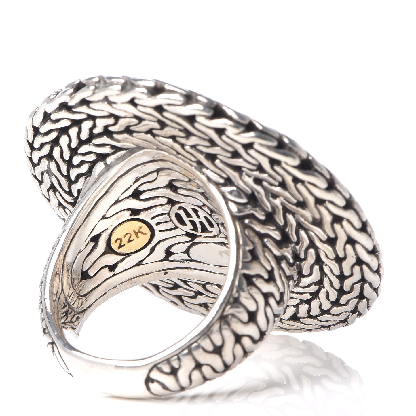 Sterling Silver 22K Yellow Gold Hammered Disc Ring 52 6
