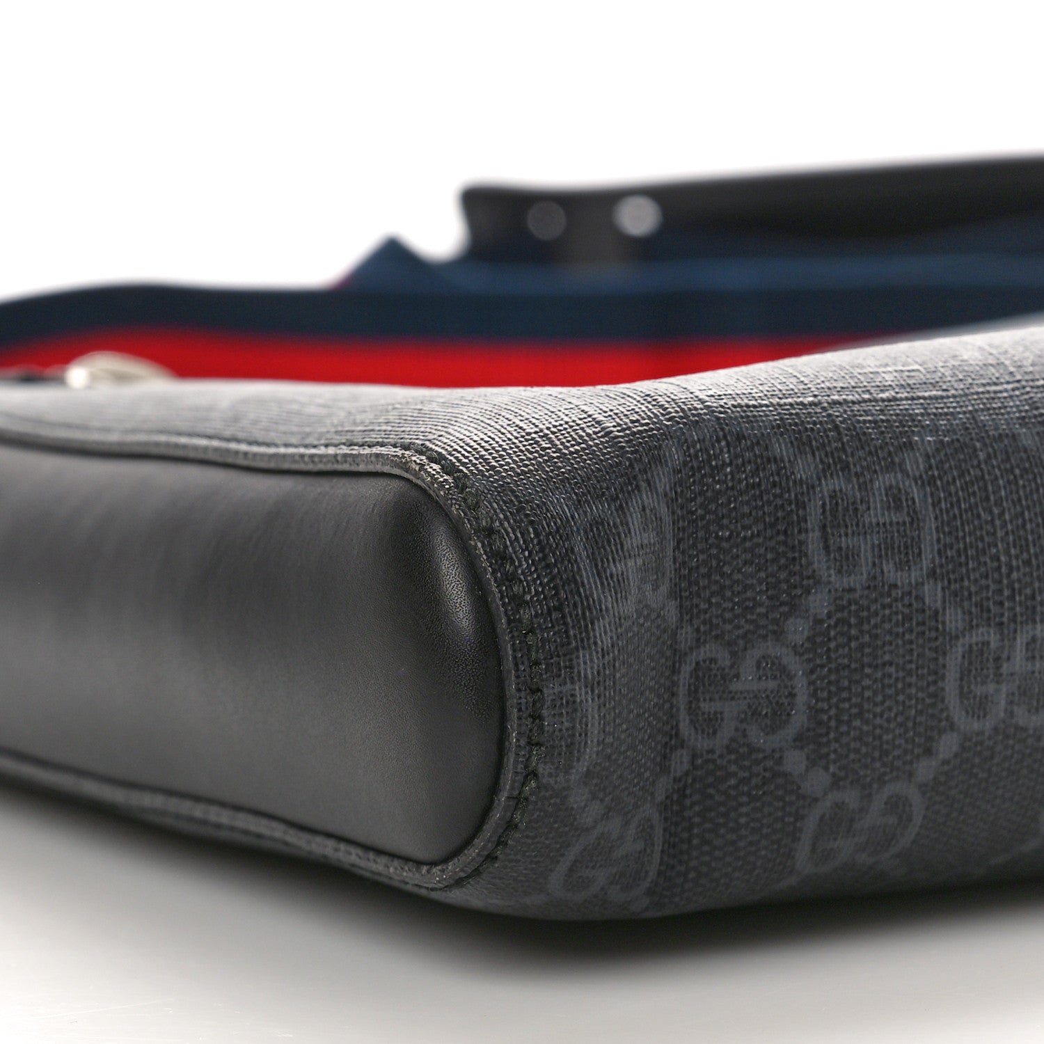 Gucci GG Supreme Monogram Appia Calfskin Web Flat Messenger Bag Black Grey 9 of 10
