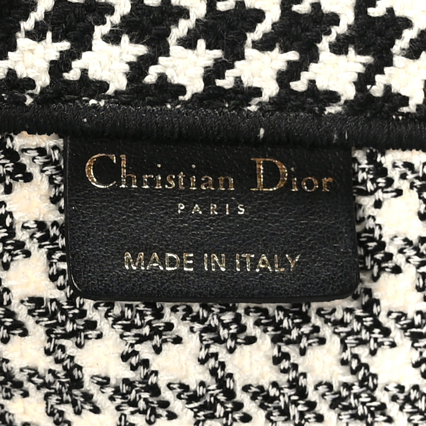 Canvas Houndstooth Embroidered Medium Book Tote Black White