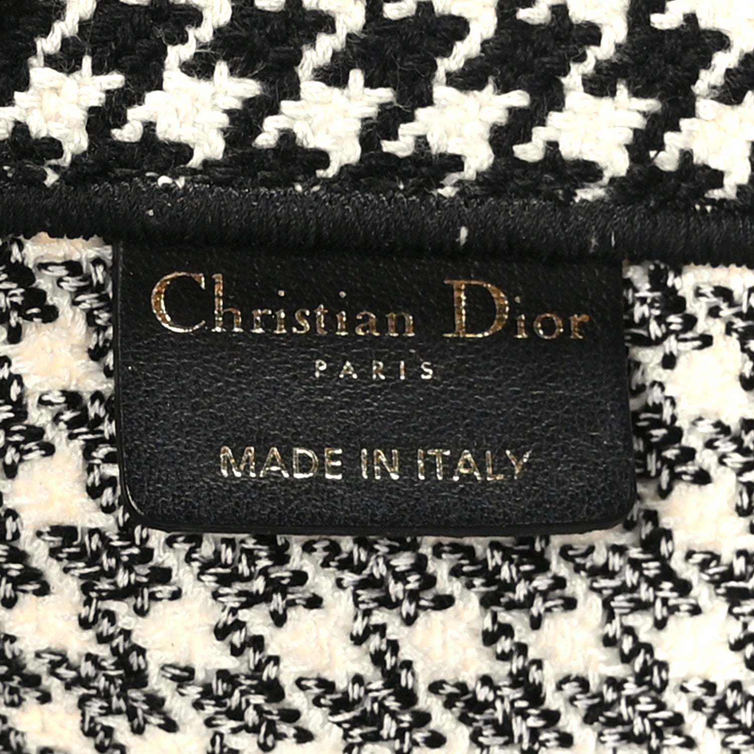 Christian Dior Canvas Houndstooth Embroidered Medium Book Tote Black White 6 of 9