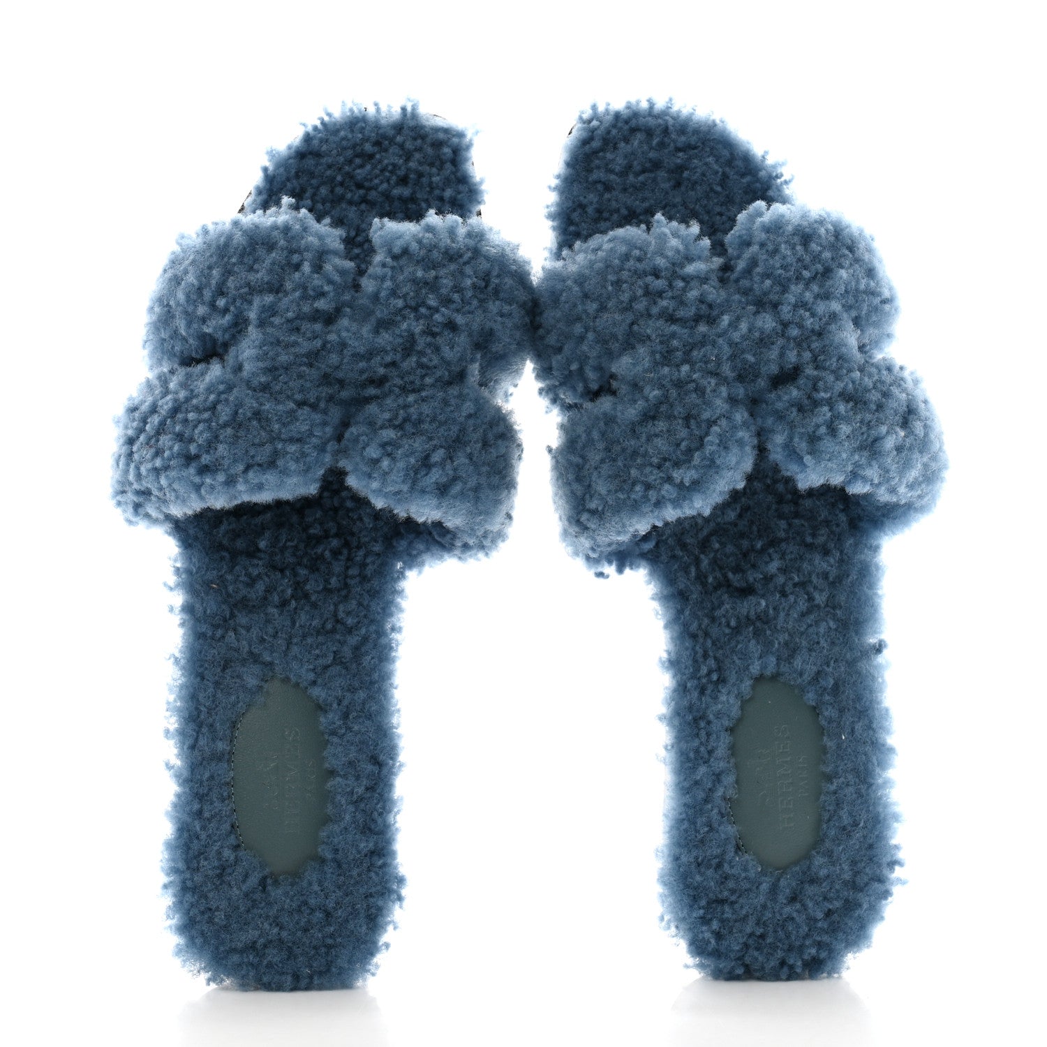 Hermes Woolskin Oran Sandals 38.5 Bleu 2 of 8
