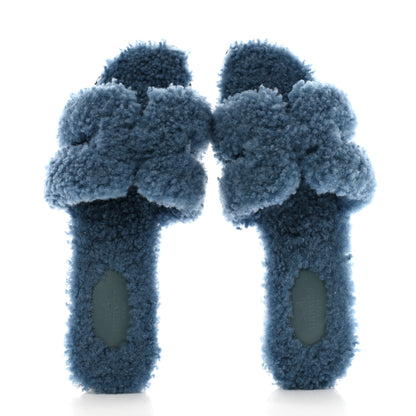Hermes Woolskin Oran Sandals 38.5 Bleu 2 of 8