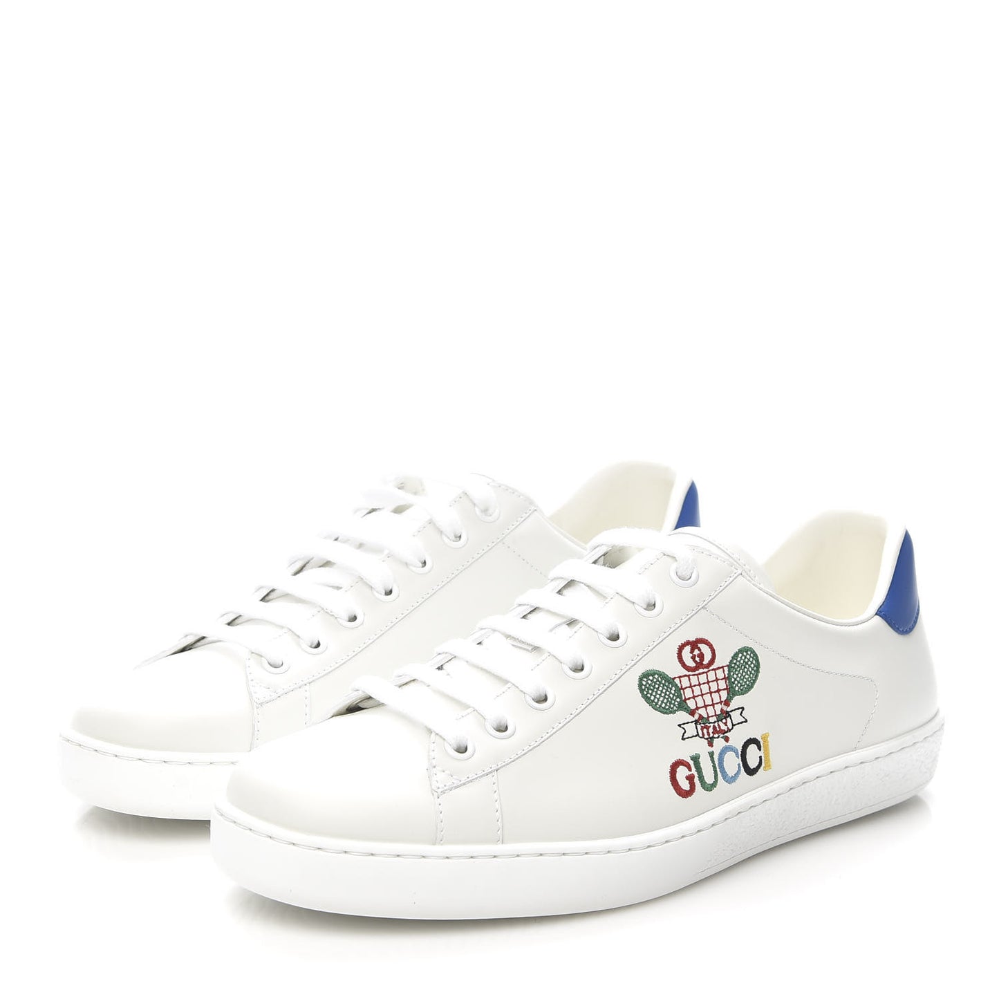 Calfskin Miro Soft Tennis Embroidered Mens Ace Sneakers 7.5 White Rio Blue
