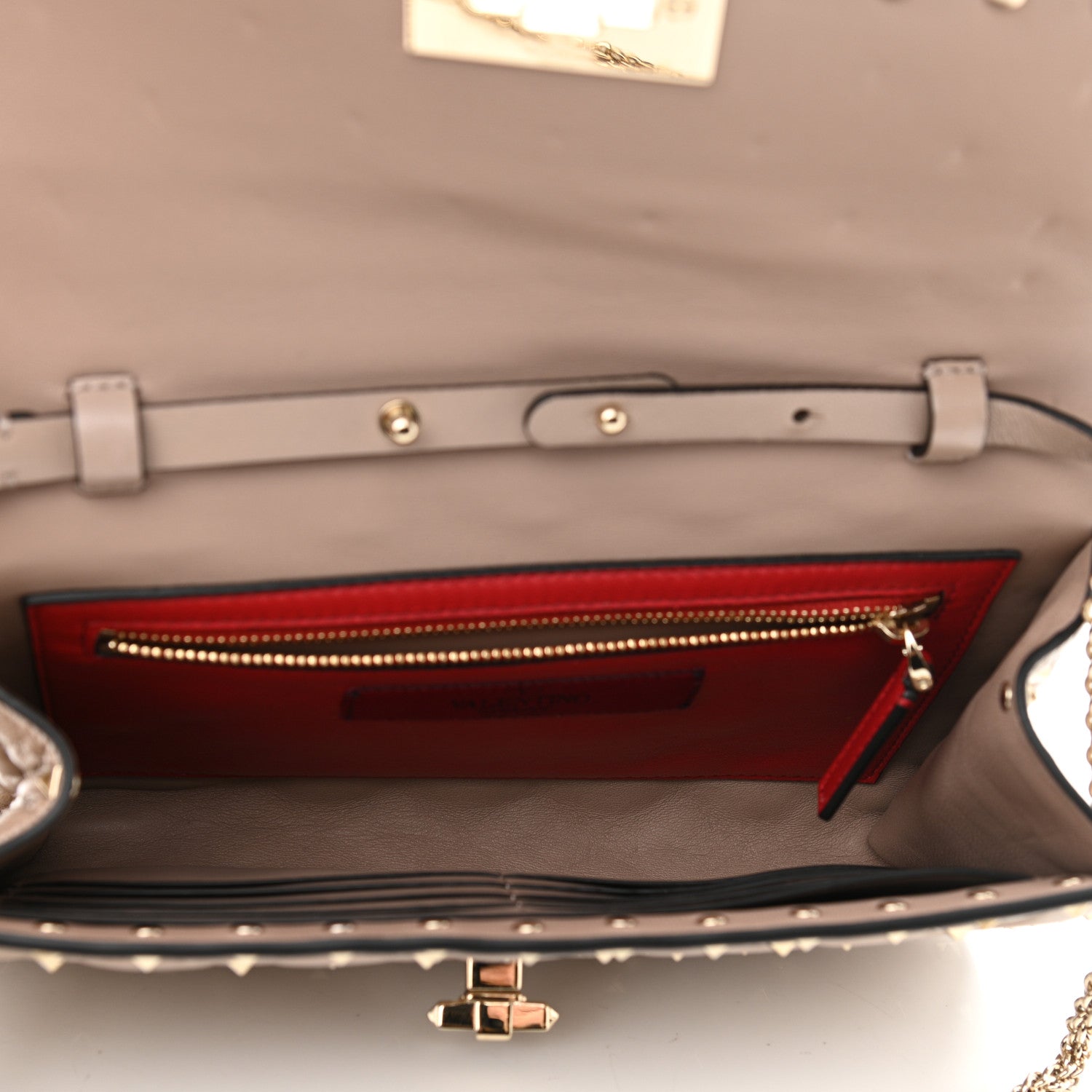 Valentino Garavani Lambskin Rockstud Spike Wallet on Chain Poudre 5 of 10