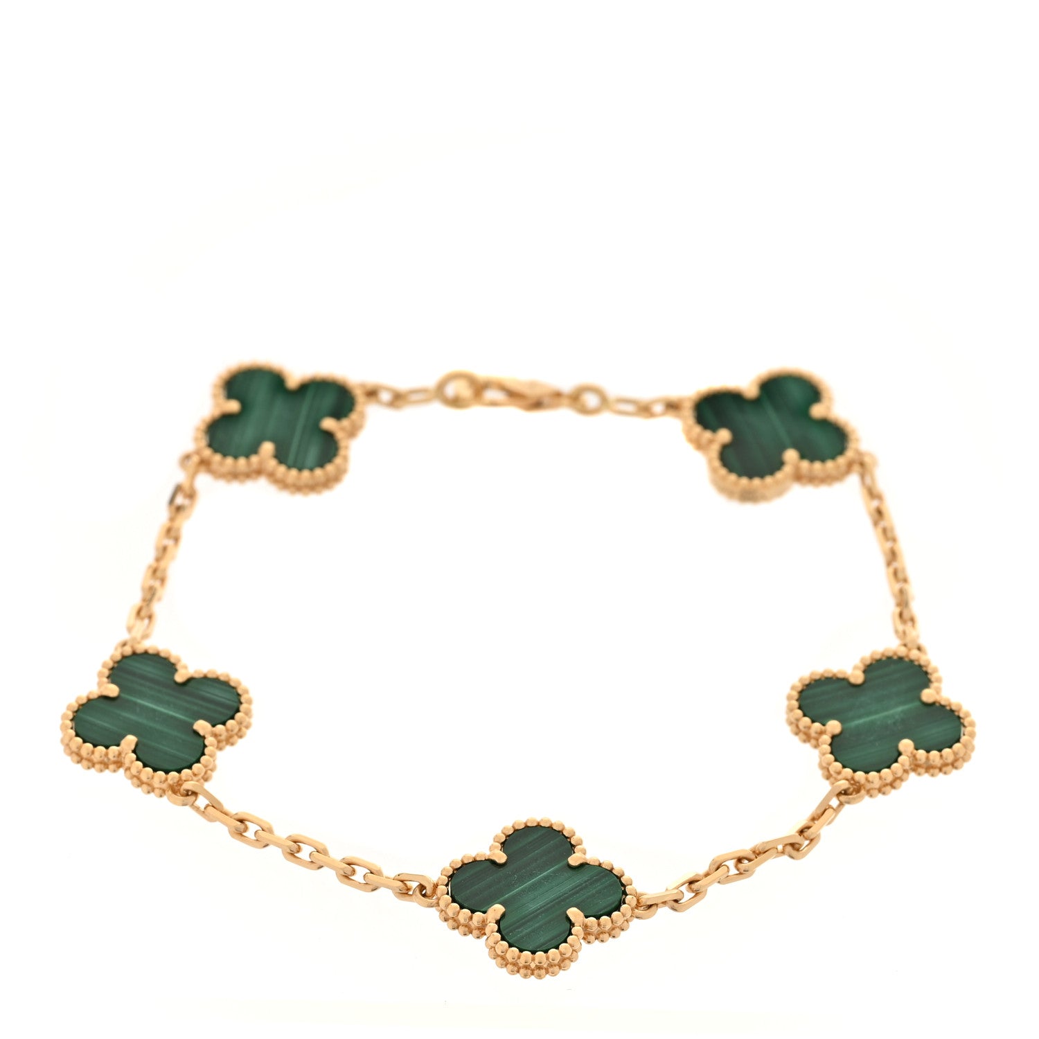 Van Cleef & Arpels 18K Yellow Gold Malachite 5 Motifs Vintage Alhambra Bracelet 1 of 5