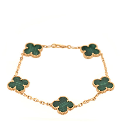 Van Cleef & Arpels 18K Yellow Gold Malachite 5 Motifs Vintage Alhambra Bracelet 1 of 5