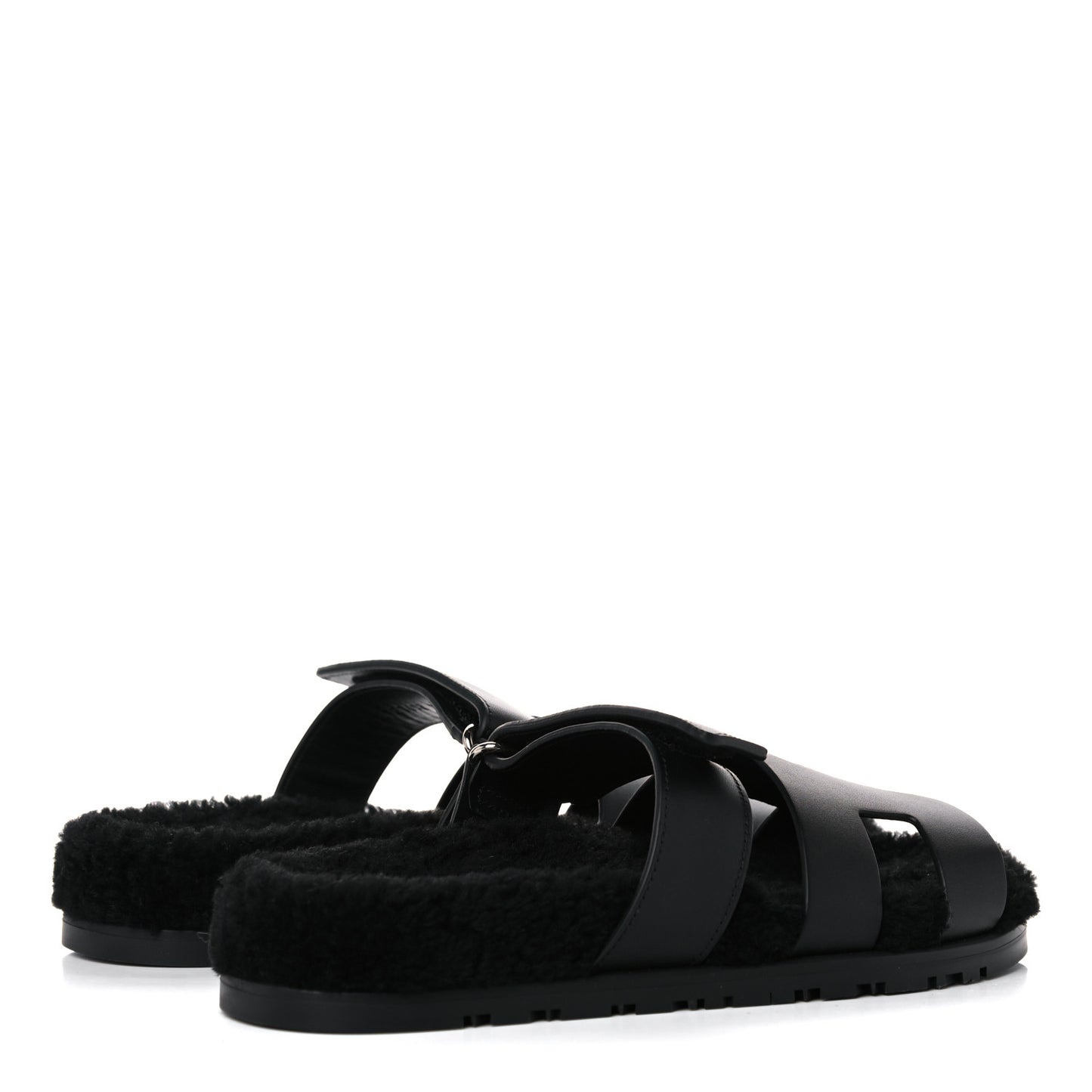 Calfskin Woolskin Womens Chypre Sandals 38.5 Black