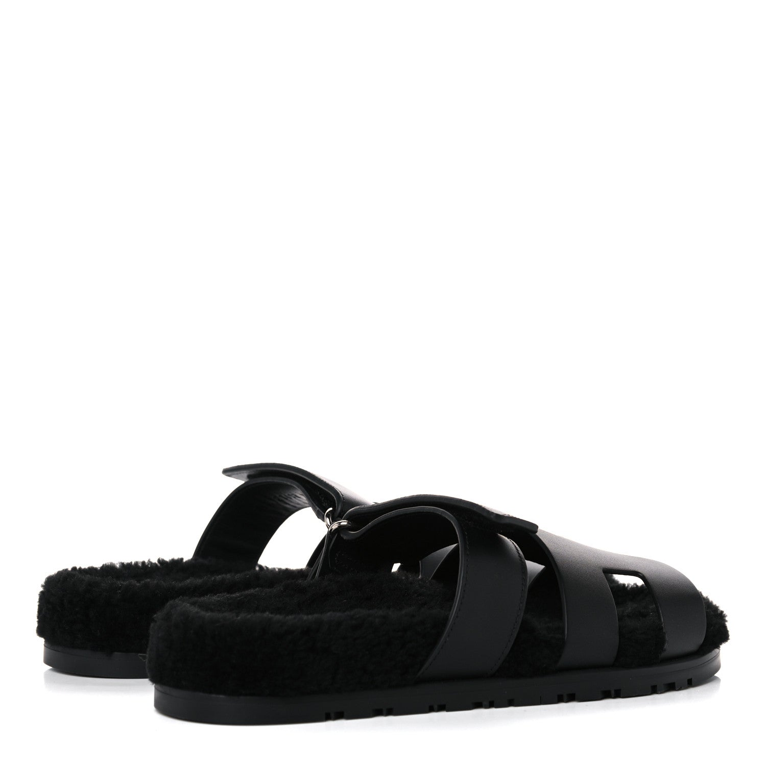 Hermes Calfskin Woolskin Womens Chypre Sandals 38.5 Black 4 of 11