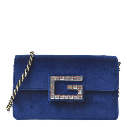Gucci Velvet Crystal Square G Shoulder Bag Cobalt Blue 1 of 11