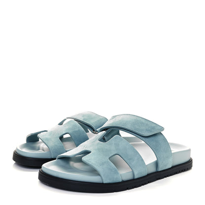Hermes Suede Goatskin Womens Chypre Sandals 37 Vert d'eau 3 of 9