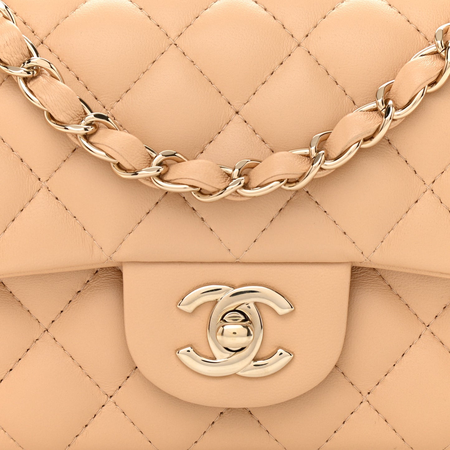 Lambskin Quilted Mini Rectangular Flap Beige