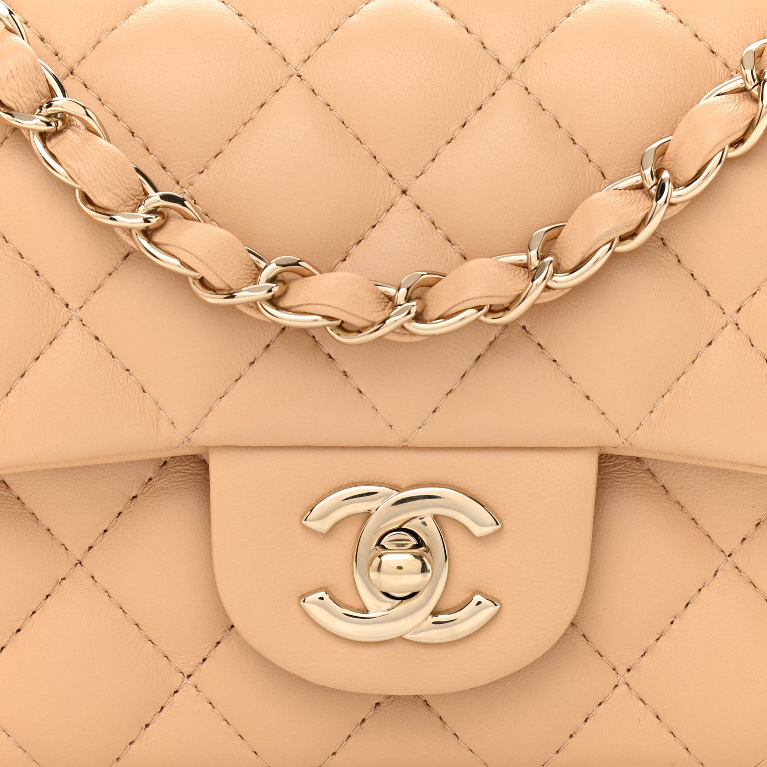 Chanel Lambskin Quilted Mini Rectangular Flap Beige 8 of 11