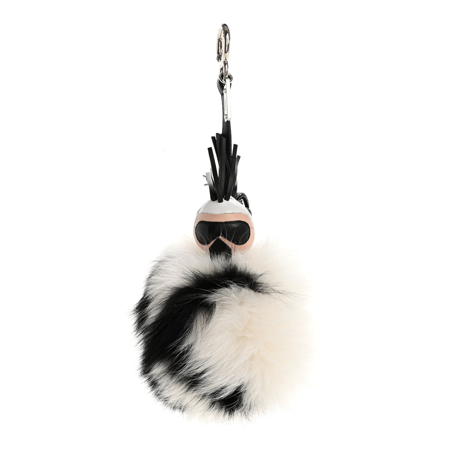 Lambskin Fox Fur Super Karlito Pom Pom Bag Charm Black White