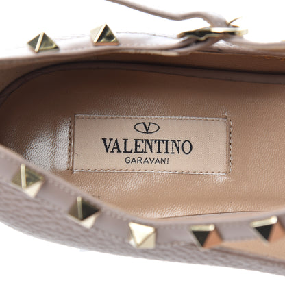 Valentino Garavani Pebbled Calfskin Rockstud Ankle Strap Ballerina Flats 38.5 Poudre 7 of 11