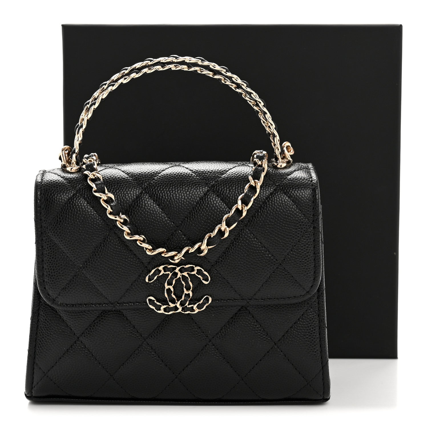 Chanel Caviar Quilted Double Chain Top Handle Flap With Chain Black 12 of 12