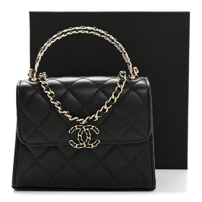 Chanel Caviar Quilted Double Chain Top Handle Flap With Chain Black 12 of 12