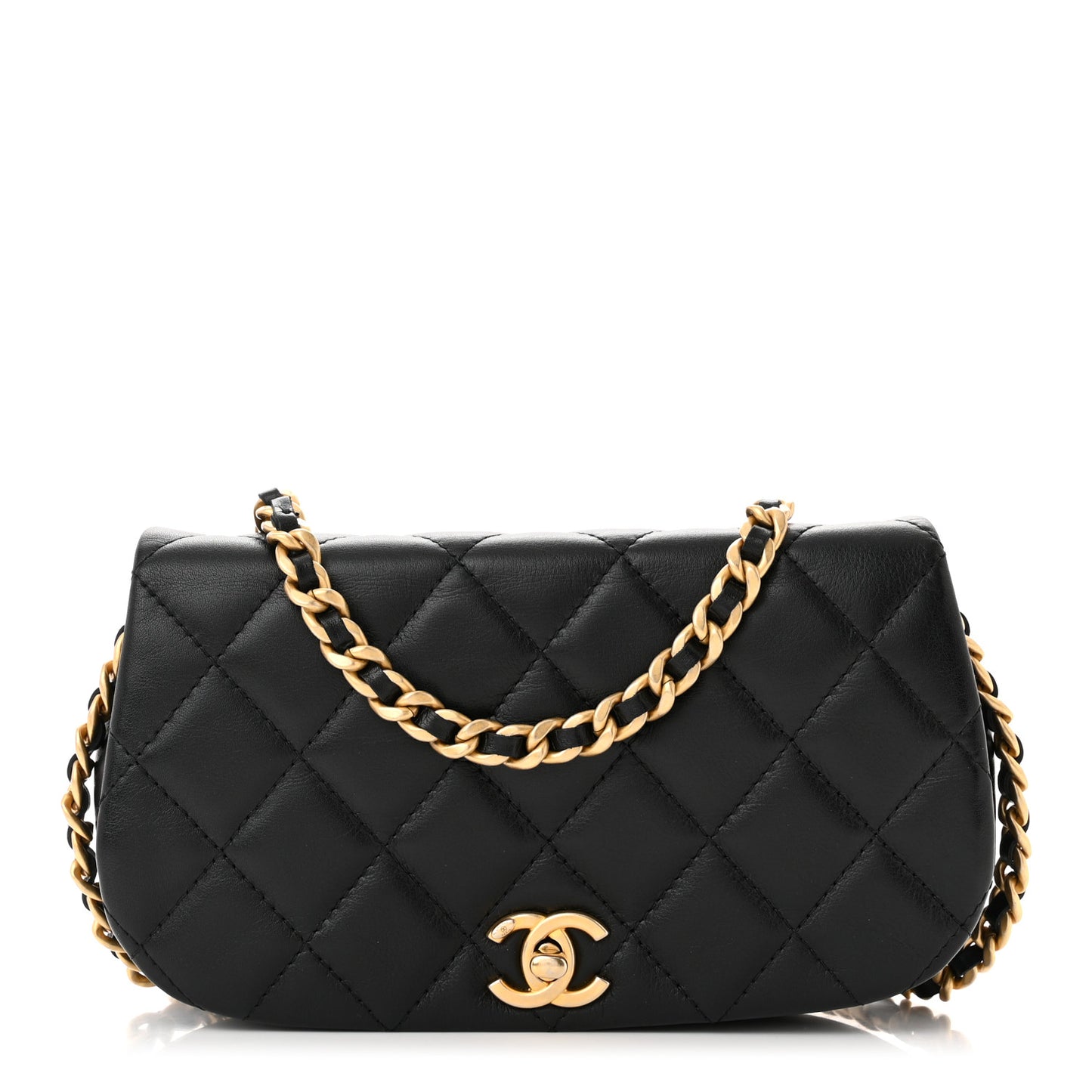Calfskin Quilted Coco Mail Clutch With Chain Black