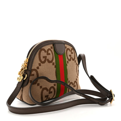 Gucci Monogram Jumbo GG Textured Dollar Calfskin Web Small Ophidia Dome Shoulder Bag Camel Ebony New Acero 2 of 10