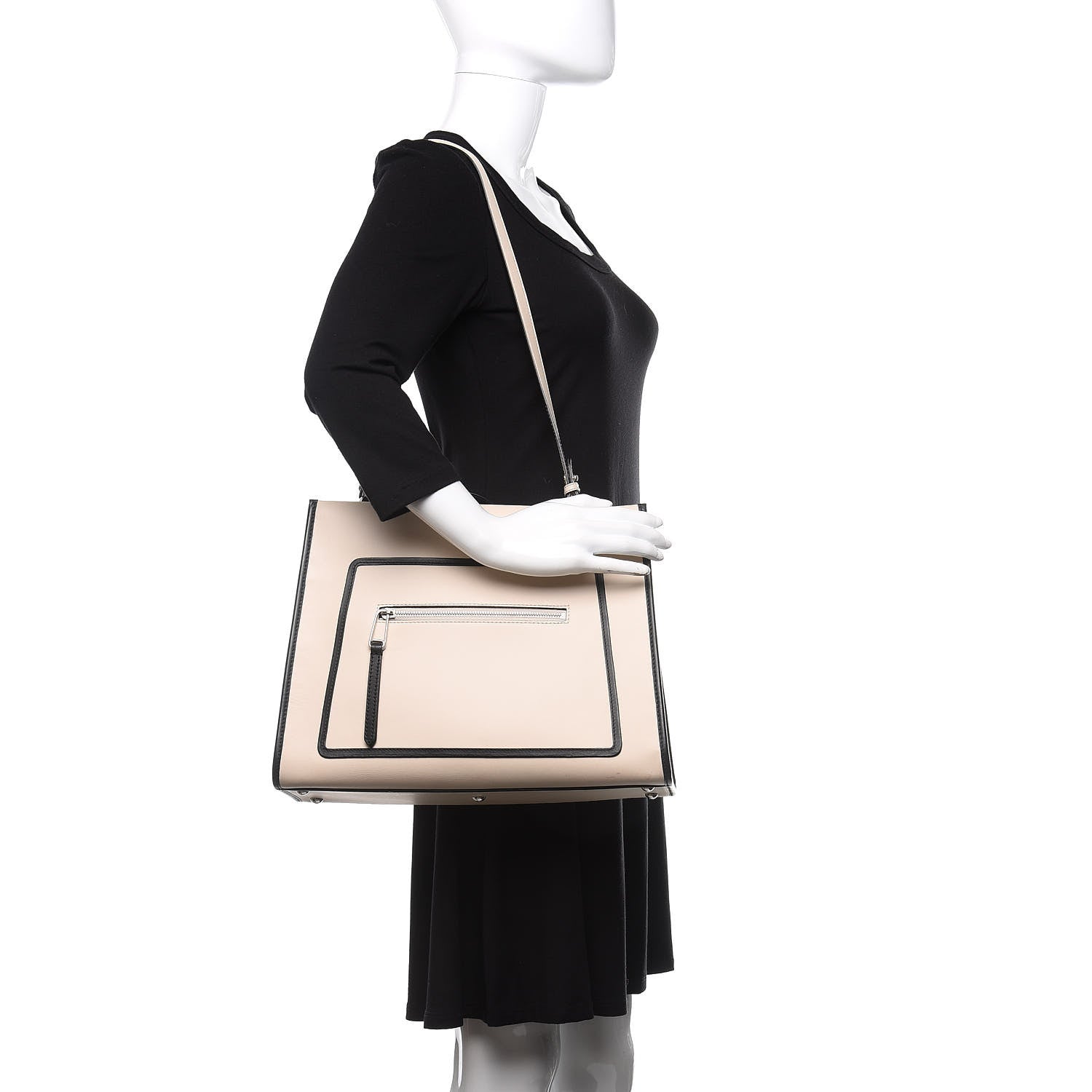 Fendi Vitello Century Opaco F is Fendi Bi-Color Regular Runaway Satchel Camelia Black 3 of 16