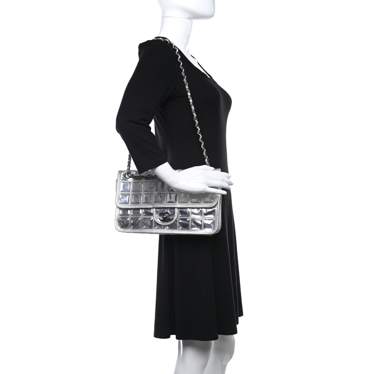 Chanel Vinyl Large Ice Cube Flap Silver 2 of 14