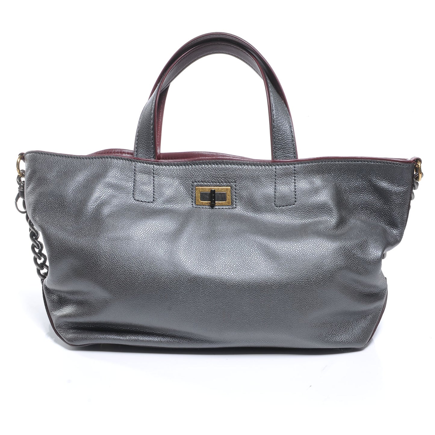 Metallic Caviar Mademoiselle Lock Cerf Shopper Tote Silver