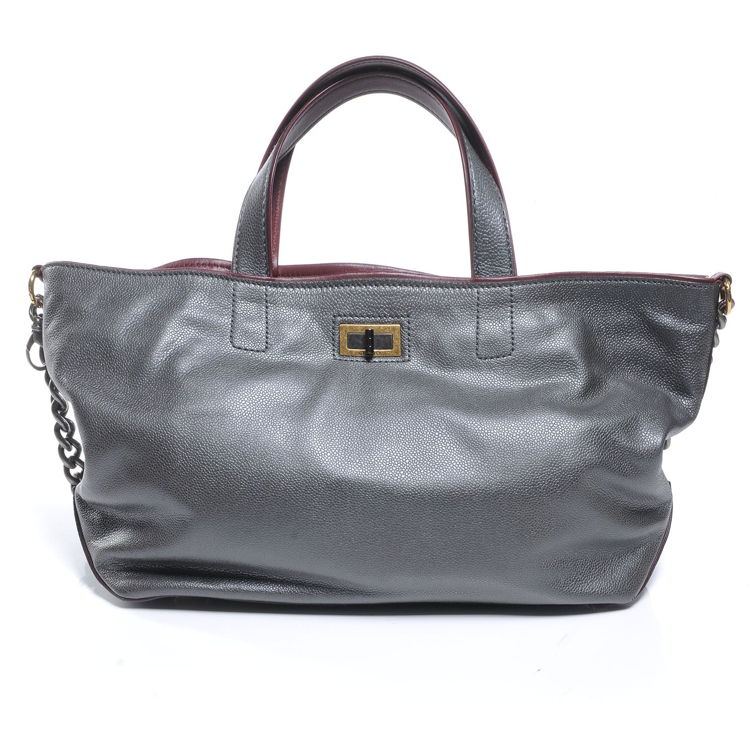 Chanel Metallic Caviar Mademoiselle Lock Cerf Shopper Tote Silver 1 of 7