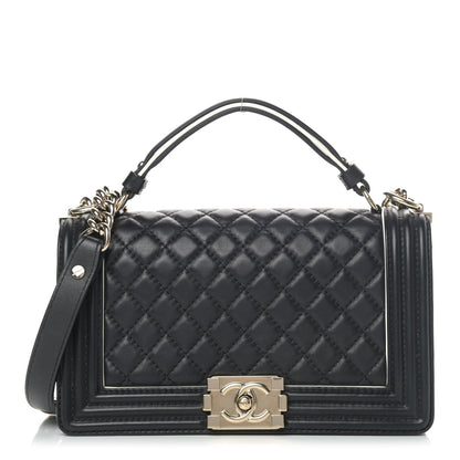 Chanel Calfskin Quilted Medium Boy Top Handle Flap Black 1 of 6