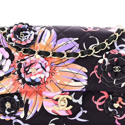 Chanel Printed Fabric Quilted Camellia Flap Black Multicolor 8 of 10
