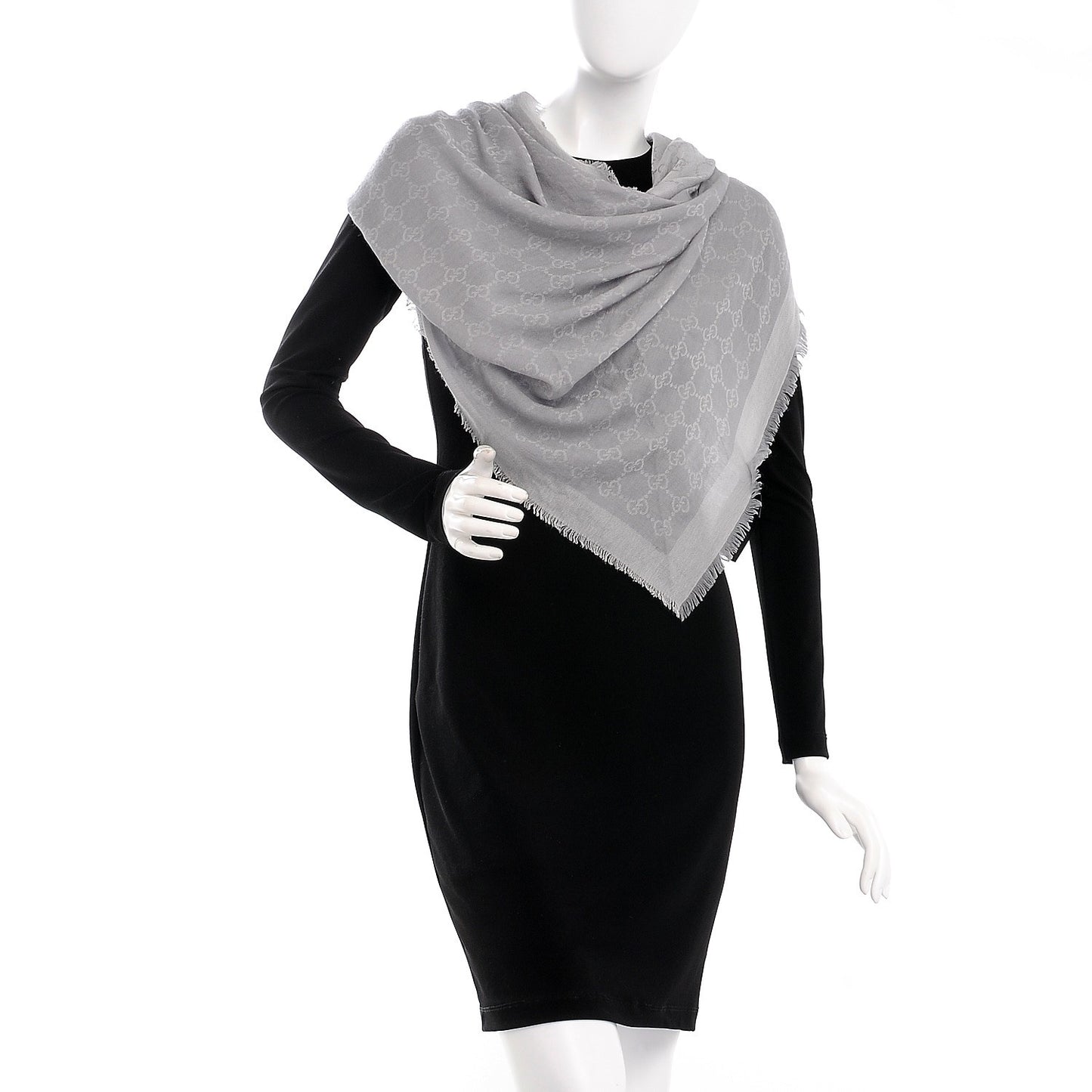 Modal Wool Monogram Fringe Scarf Grey