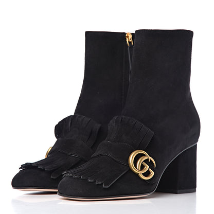Gucci Kid Scamosciato GG Marmont Fringe 75mm Ankle Boots 37 Black 3 of 8