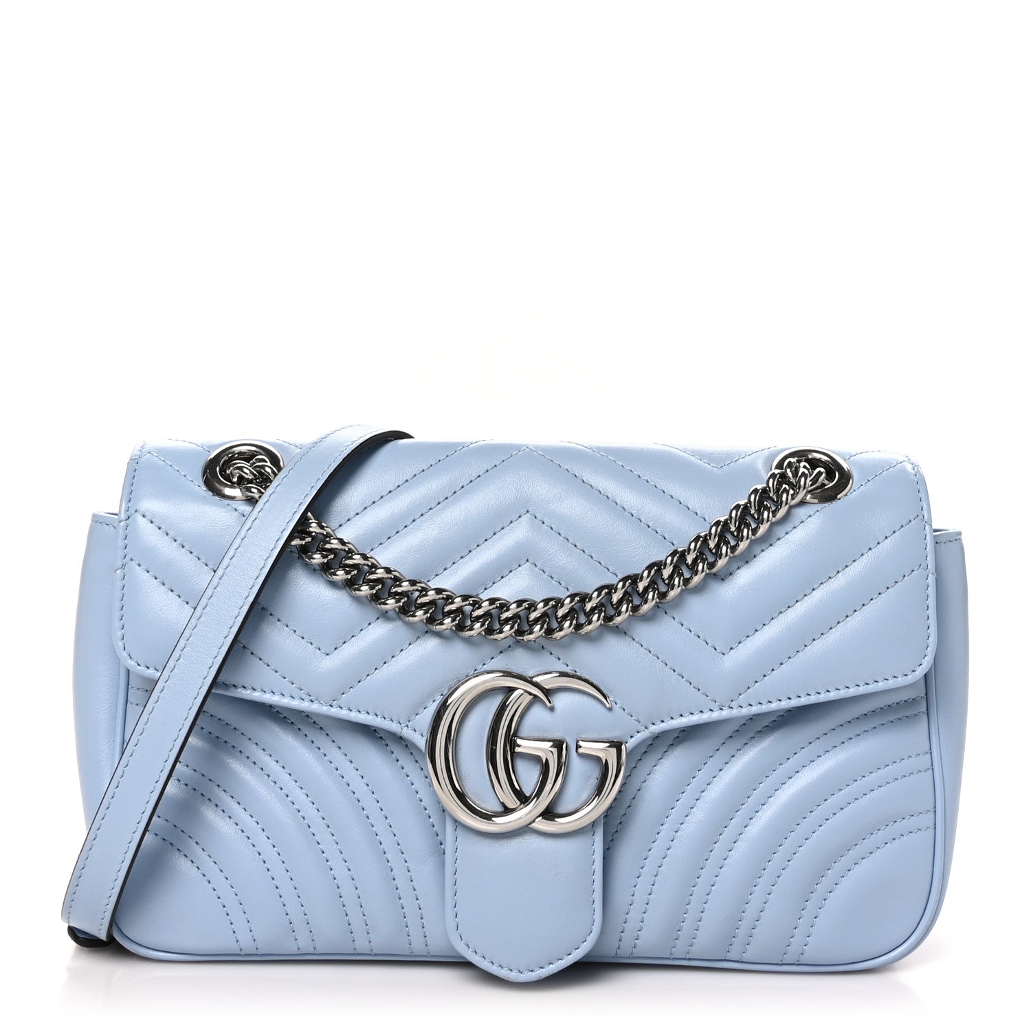 Gucci Calfskin Matelasse Small GG Marmont Shoulder Bag Porcelain Light Blue 1 of 10