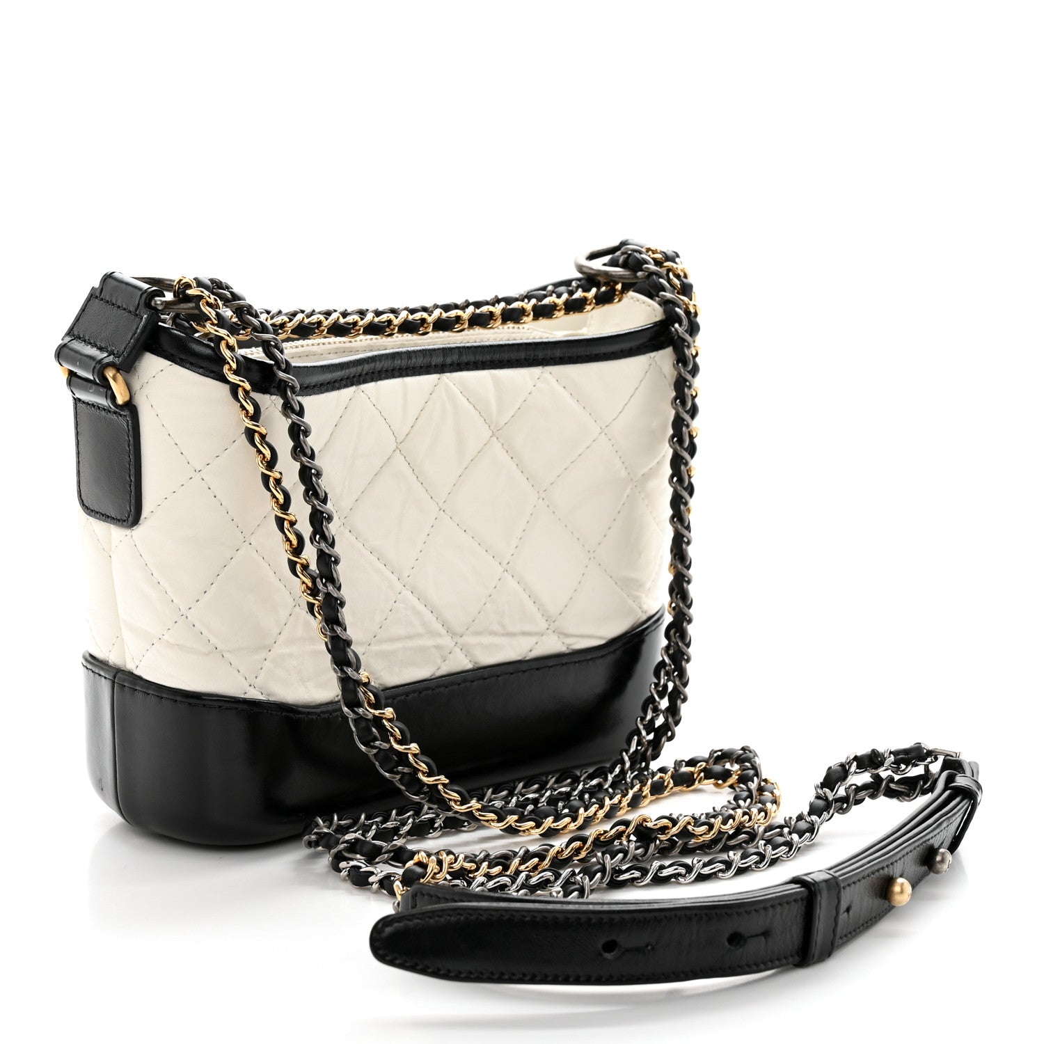 Chanel Aged Calfskin Quilted Small Gabrielle Hobo Black White 2 of 11