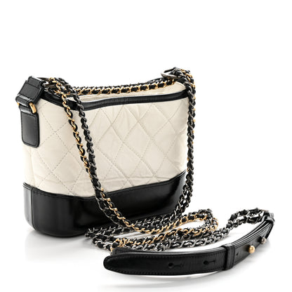 Chanel Aged Calfskin Quilted Small Gabrielle Hobo Black White 2 of 11