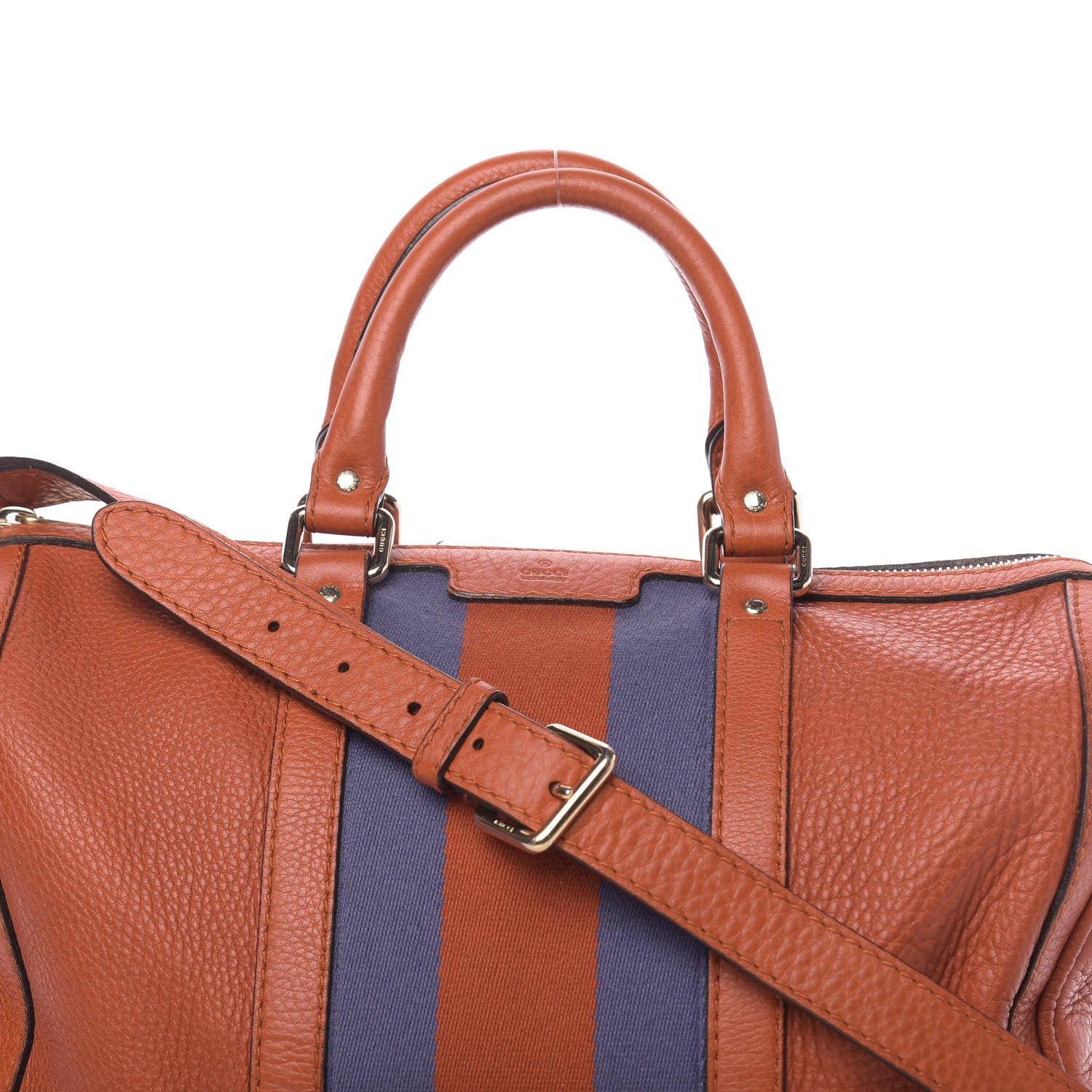 Gucci Calfskin Vintage Web Medium Boston Orange Blue 11 of 11