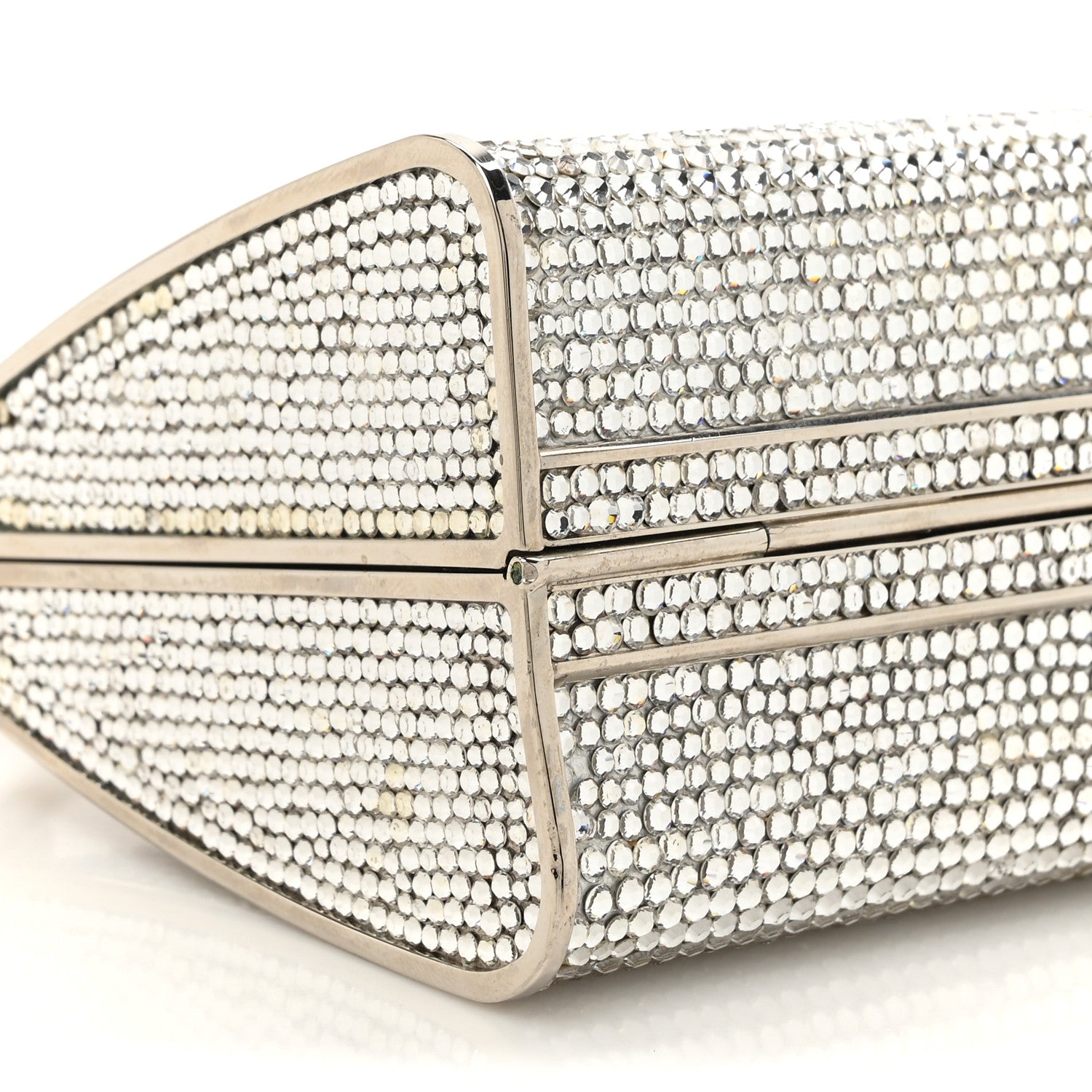 Judith Leiber Swarovski Crystal Top Handle Minaudiere Clutch Silver 8 of 16