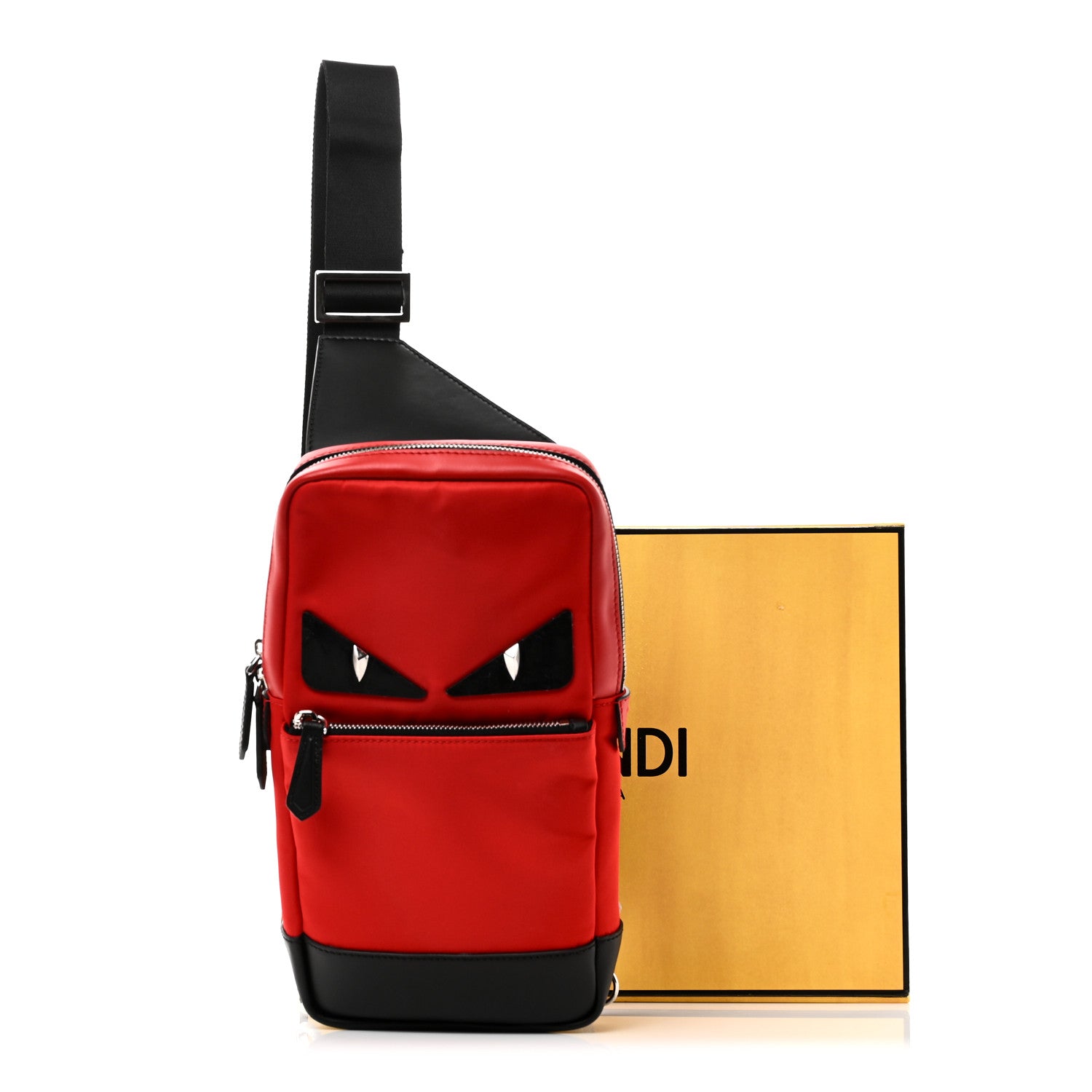 Fendi Nylon Vitello Liberty Monster Eyes Sling Bag Red Black
