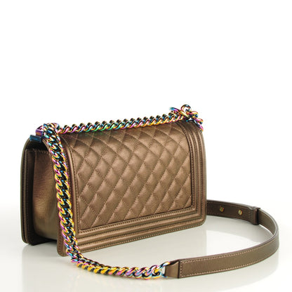 Chanel Iridescent Goatskin Quilted Medium Boy Flap Dark Gold 3 of 7