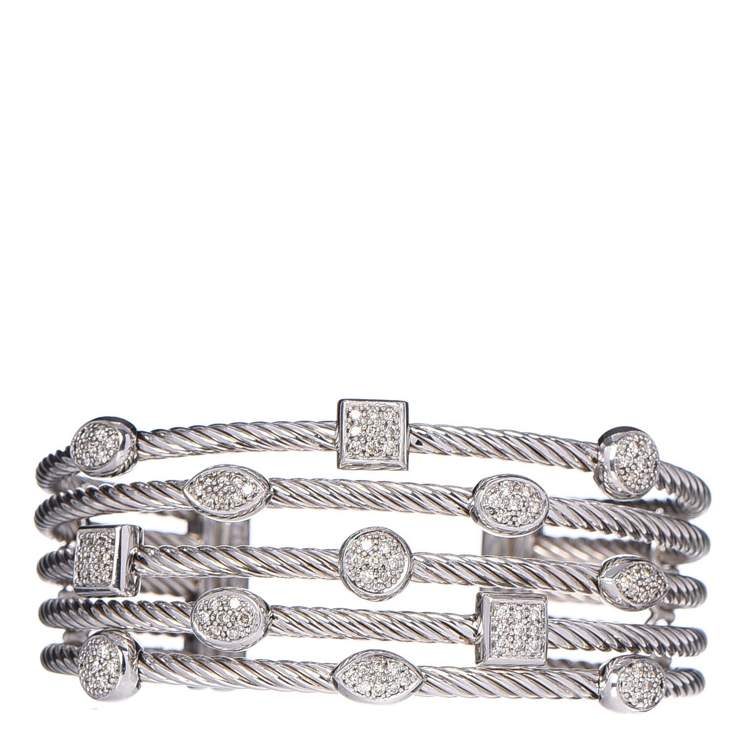 Sterling Silver Diamond Five Row Confetti Cuff Bracelet