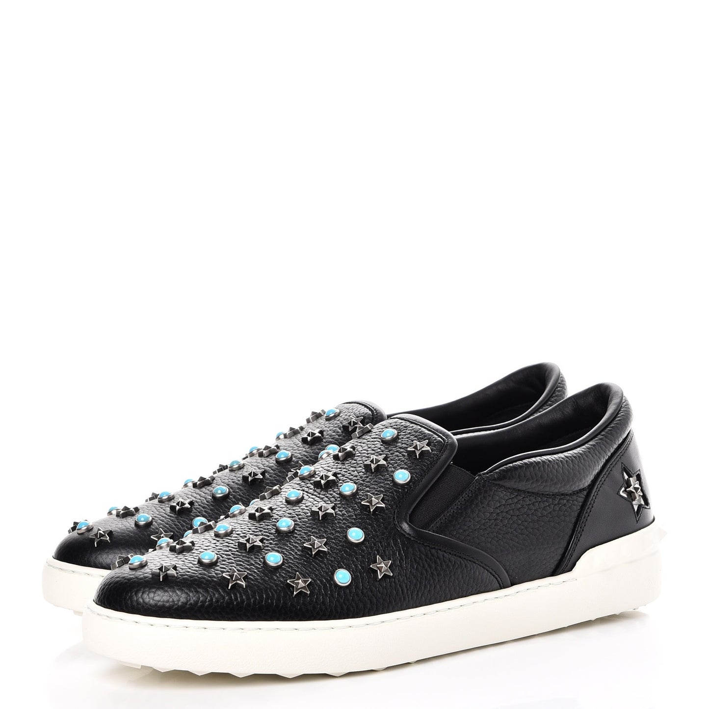 Pebbled Calfskin Star Studded Slip On Sneakers 43.5 Black