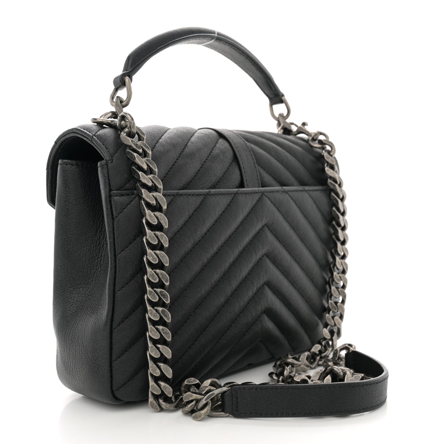 Saint Laurent Sheepskin Matelasse Chevron Monogram Medium College Bag Black 3 of 11