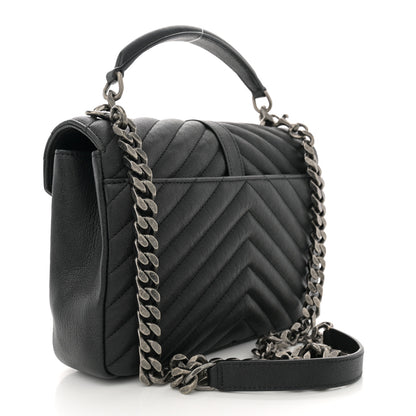 Saint Laurent Sheepskin Matelasse Chevron Monogram Medium College Bag Black 3 of 11
