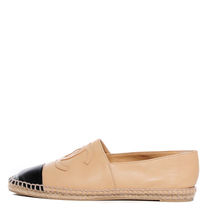 Chanel Lambskin CC Espadrilles 38 Beige Black 1 of 6