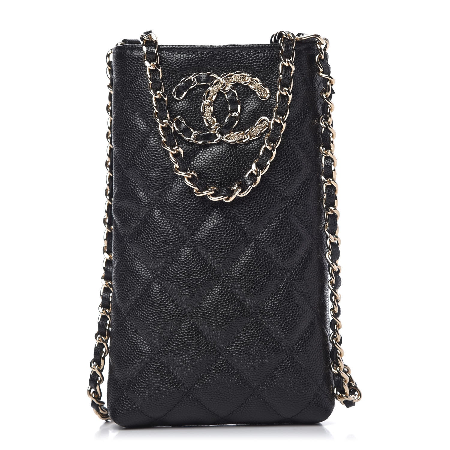 Chanel Caviar Quilted French New Wave Phone Holder With Chain Black 1 of 11