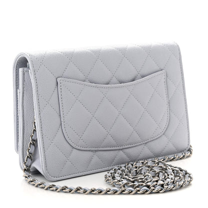 Chanel Caviar Quilted Wallet On Chain WOC Light Grey 3 of 12