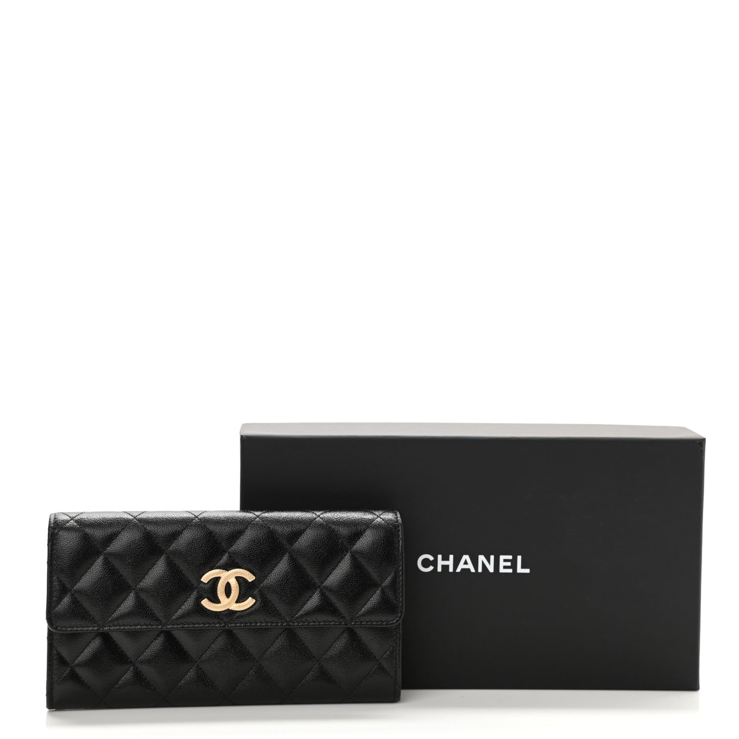 Caviar Quilted Studded CC Large Gusset Flap Wallet Black