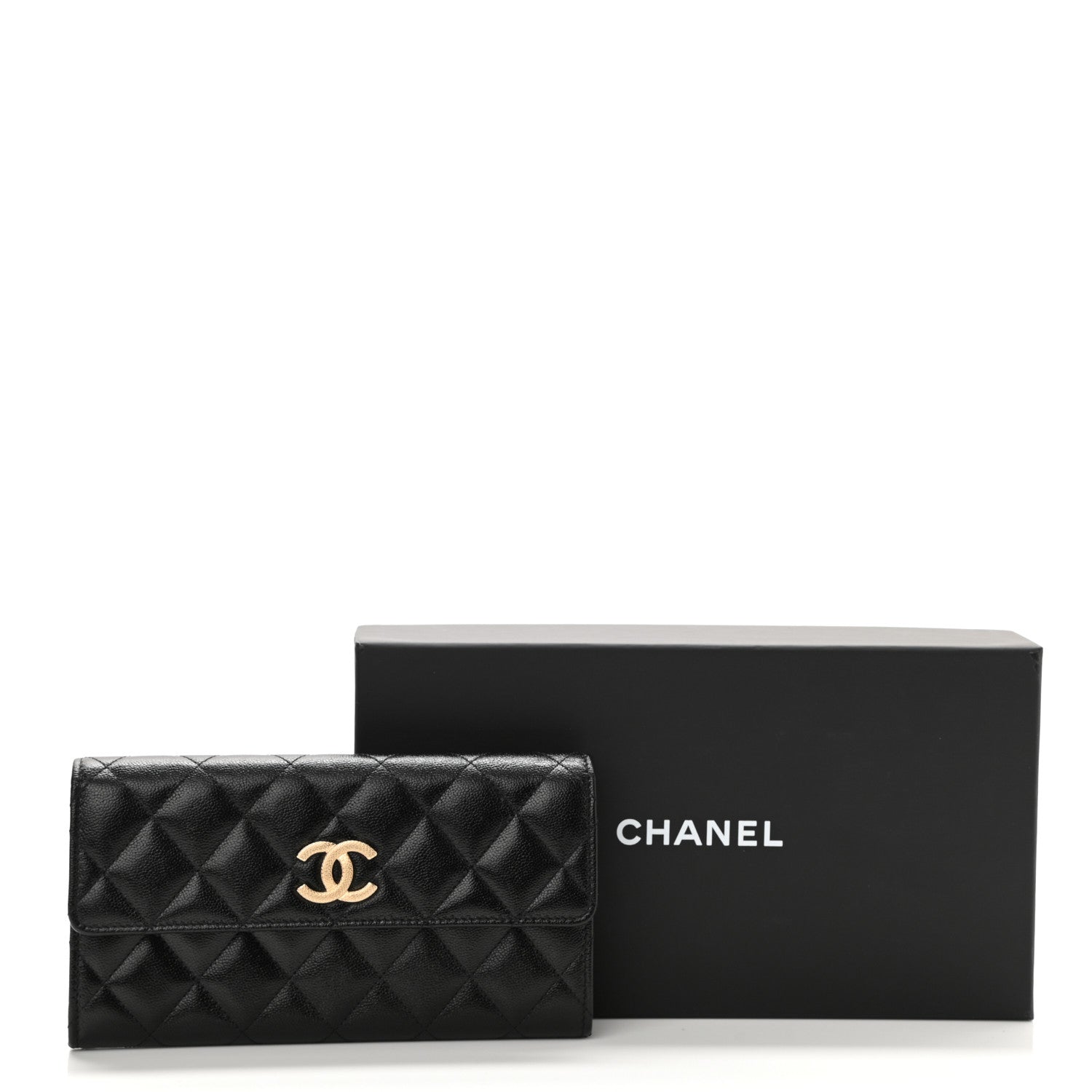 Chanel Caviar Quilted Studded CC Large Gusset Flap Wallet Black 9 of 9