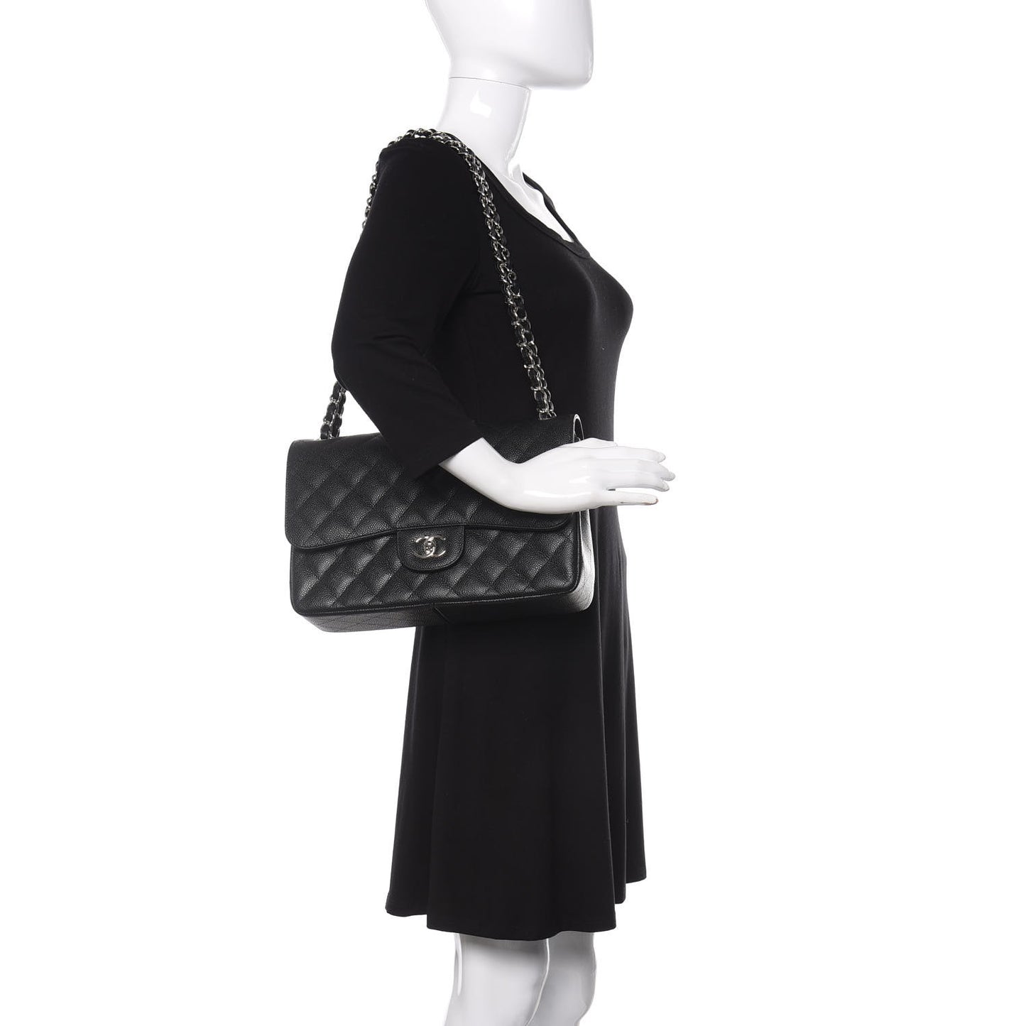 Caviar Quilted Jumbo Double Flap Black