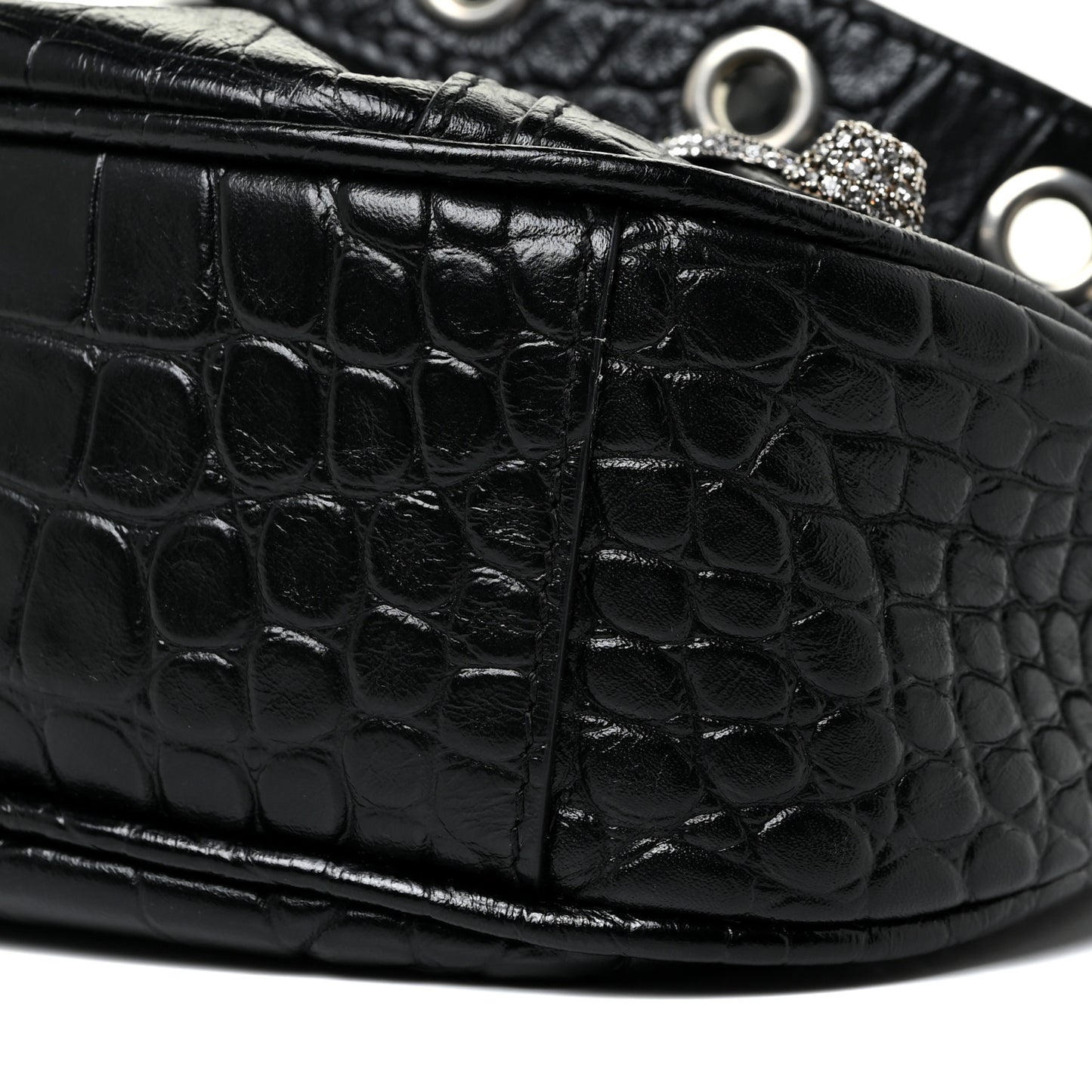 Extra Supple Calfskin Crystal Crocodile Embossed Le Cagole Shoulder Bag XS Black